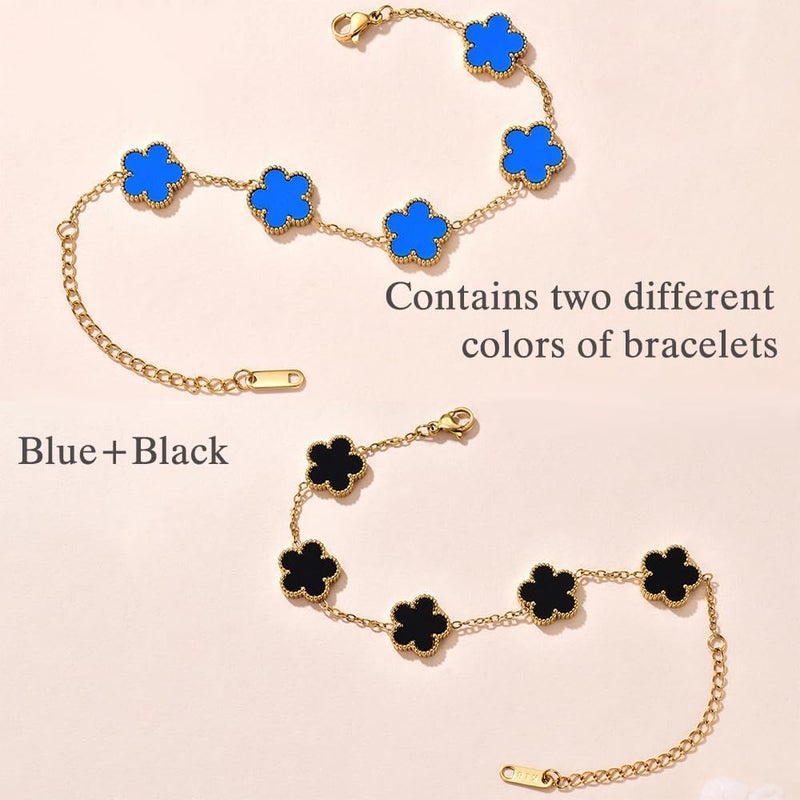 FLY FEI 18K Gold-Plated Four Leaf Clover Bracelet for Women,Adjustable lucky Bracelet Set Jewelry Gift-Hypoallergenic Charm for Birthdays, Wellness & Daily Wear - Image 2